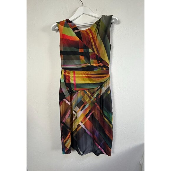 Kay Unger New York Multicolor Abstract Sleeveless Draped Sheath Dress Size 2 - Picture 2 of 10